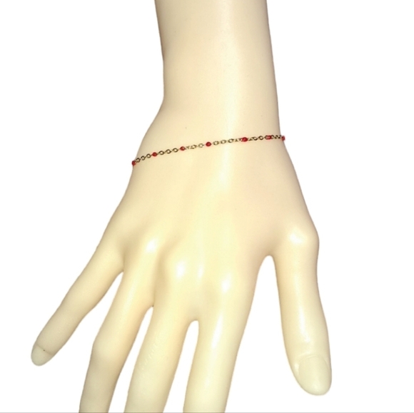 Stainless Steel Bracelet With Red Beads New without tags - Picture 1 of 5